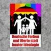 Produktbild für einen Sticker bzw. Aufkleber mit dem Motiv "Deutsche Farben und Werte statt bunter Ideologie". Abgebildet ist eine in Piktogrammen stilisierte Familie mit Vater Mutter und zwei Kindern, die einen Regenschirm aufspannen. Vom Himmel fließen bunte Regenbogenfarben (LGBTQ Farben) auf sie herab, die von dem Deutschland-farbenen Schirm aufgehalten werden.