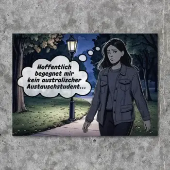 Sticker Aufkleber mit einer jungen Frau die nachts alleine durch einen Park läuft und eine Gedankenblase hat mit Aufschrift